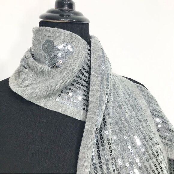 Disney Parks Authentic Gray Knit Silver Sequin Long Neck Scarf - Picture 2 of 11